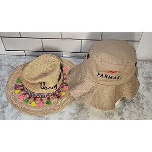 Farmasi Khaki Bucket Hat & Betsey Johnson Garden Vacation Casual Hat *Read